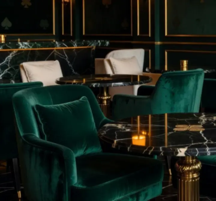 Eleganckie, luksusowe wnętrze café-baru z miękkim oświetleniem
