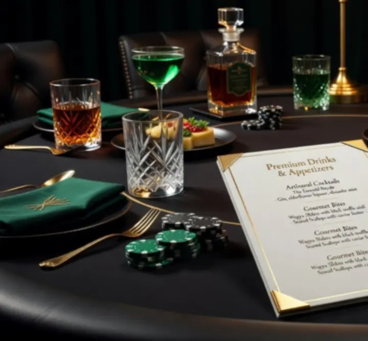 Podgląd luksusowego menu premium serwowanego w trakcie pokerowych wieczorów