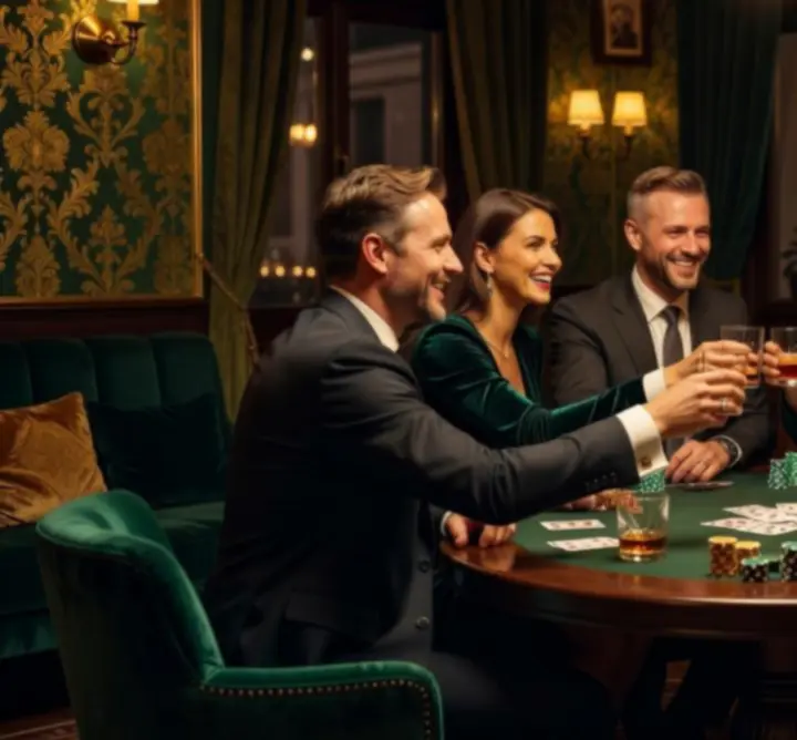 Grupa przyjaciół spędzająca wieczór przy kartach i drinkach