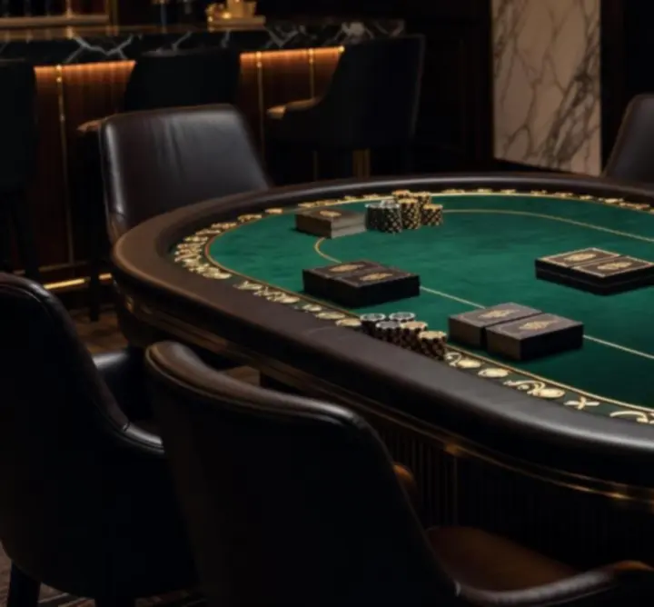 Ekskluzywny stolik pokerowy z elegancką zastawą i napojami